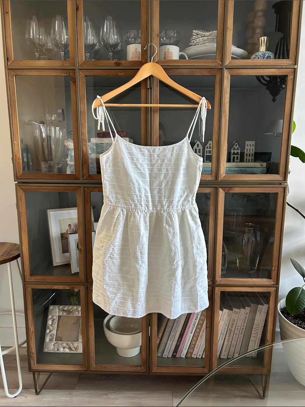 GAP 100% Cotton White Dress withTie-Shoulder